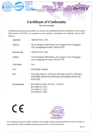 FHT2422 Series CE Certificate
